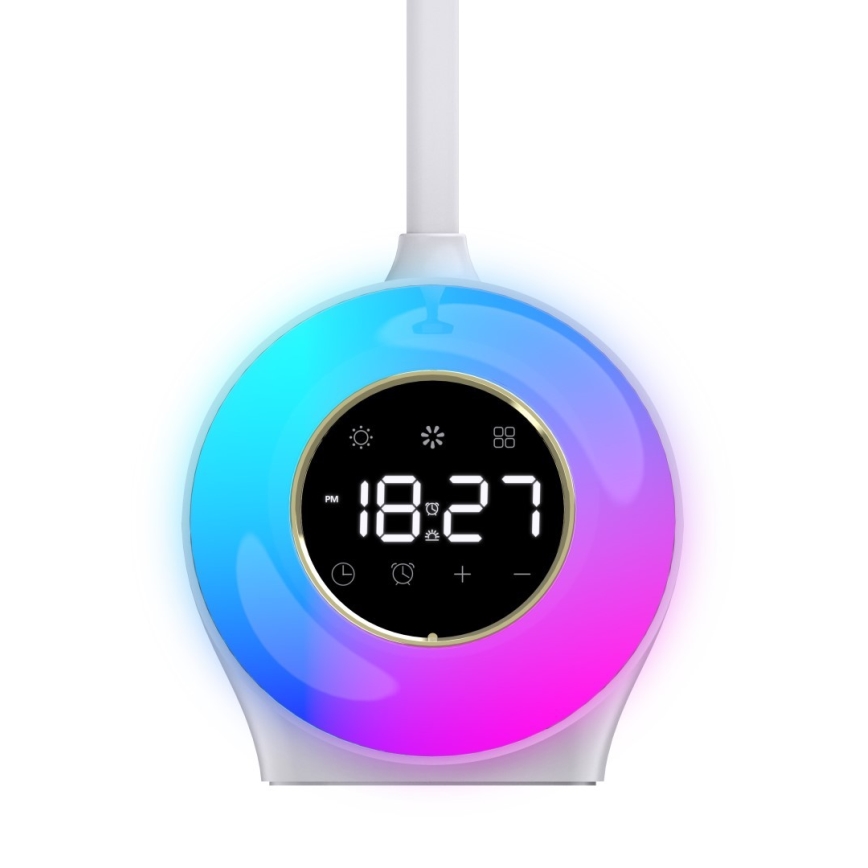 LED RGBW Aptumšojama galda lampa ar modinātāja pulkstenis FALCON LED/10W/12V