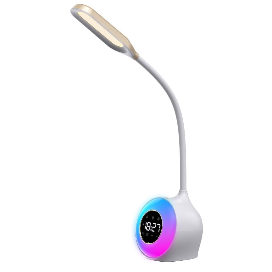 LED RGBW Aptumšojama galda lampa ar modinātāja pulkstenis FALCON LED/10W/12V