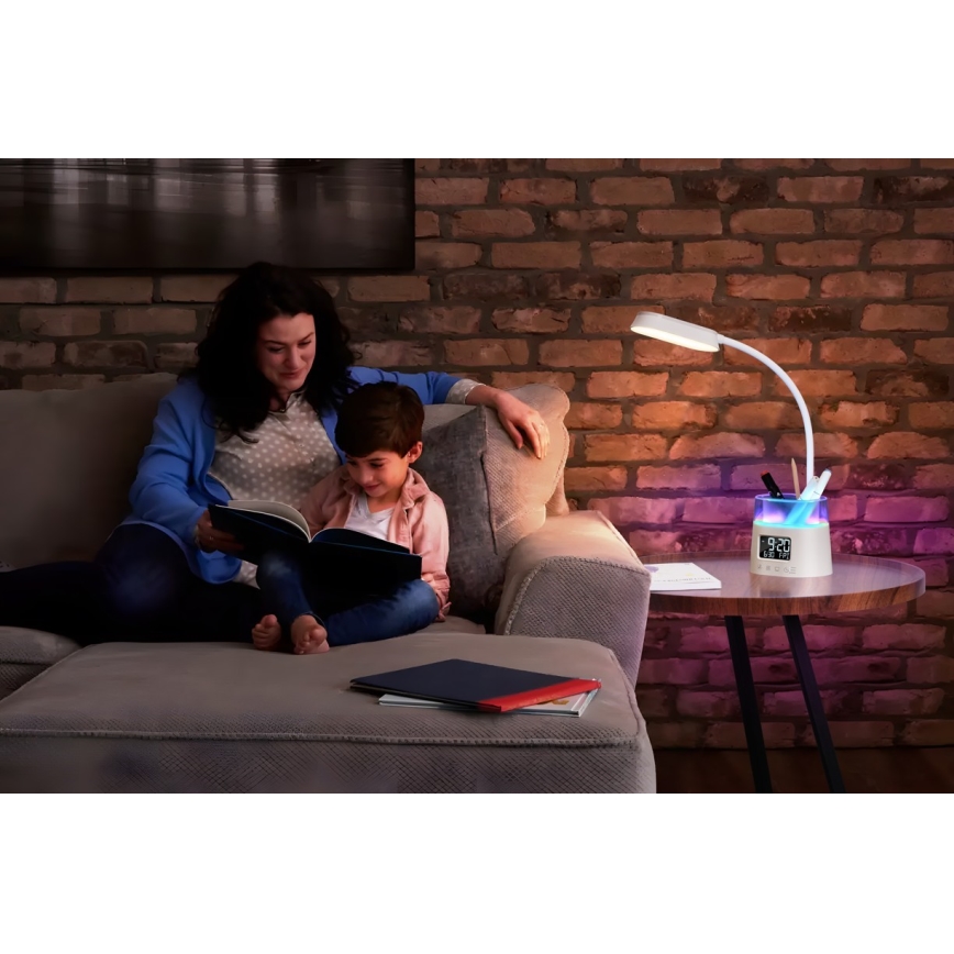 LED RGBW Aptumšojama galda lampa ar zīmuļu turētāju FALCON LED/10W/5V