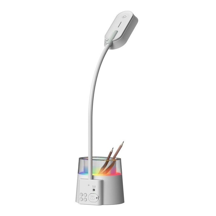 LED RGBW Aptumšojama galda lampa ar zīmuļu turētāju FALCON LED/10W/5V