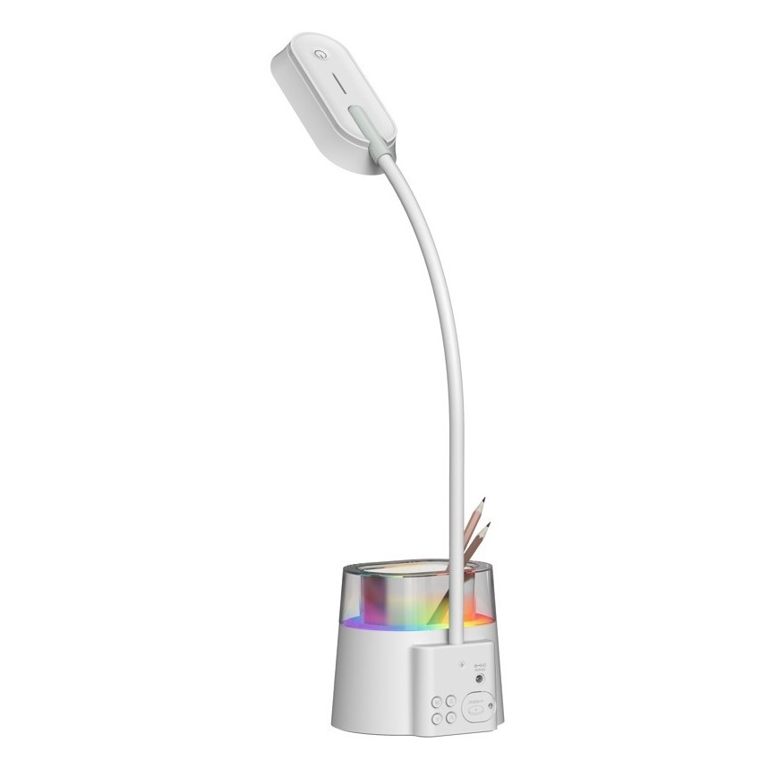 LED RGBW Aptumšojama galda lampa ar zīmuļu turētāju FALCON LED/10W/5V