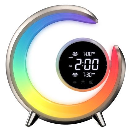LED RGBW Aptumšojama galda lampa ar modinātāja pulksteni PEACOCK LED/20W/5V USB