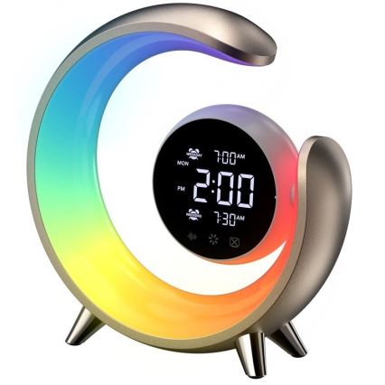 LED RGBW Aptumšojama galda lampa ar modinātāja pulksteni PEACOCK LED/20W/5V USB