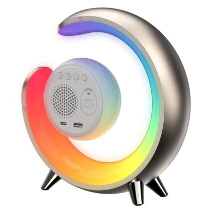 LED RGBW Aptumšojama galda lampa ar modinātāja pulksteni PEACOCK LED/20W/5V USB