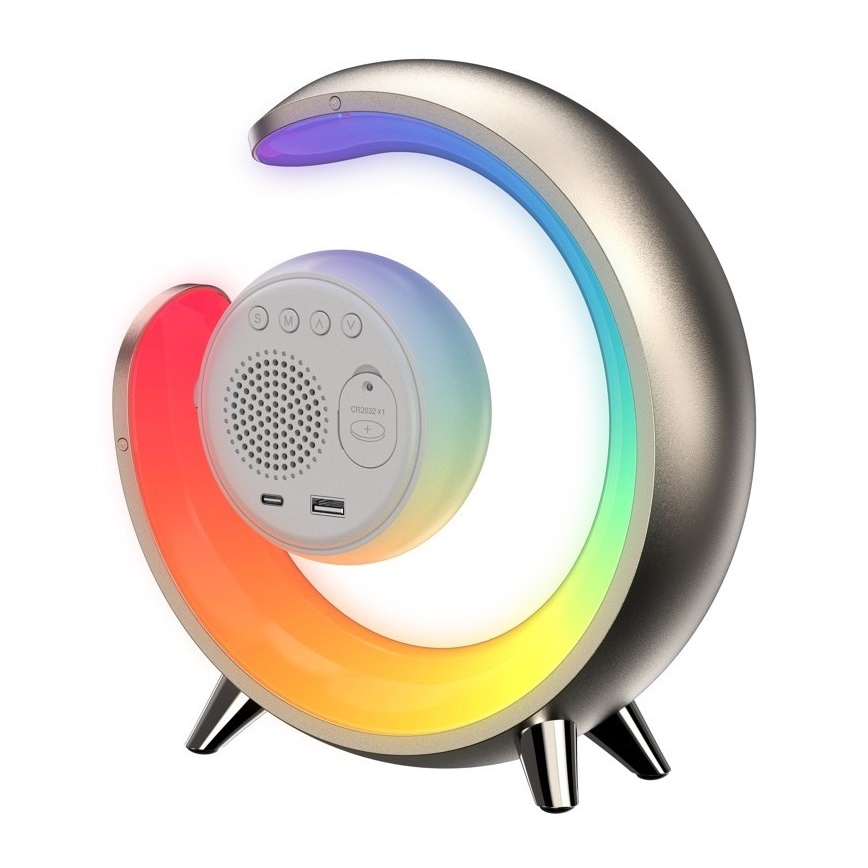 LED RGBW Aptumšojama galda lampa ar modinātāja pulksteni PEACOCK LED/20W/5V USB