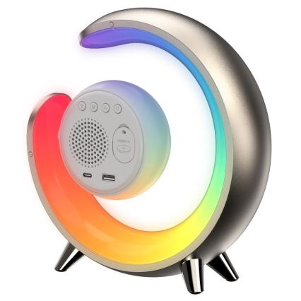 LED RGBW Aptumšojama galda lampa ar modinātāja pulksteni PEACOCK LED/20W/5V USB