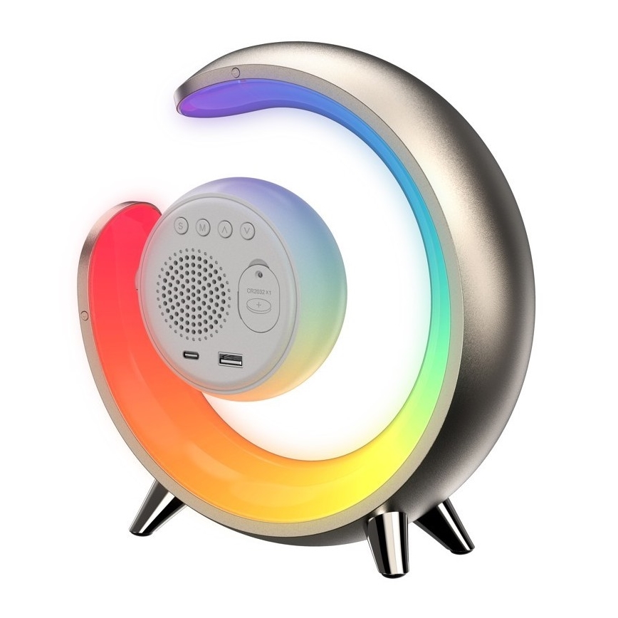 LED RGBW Aptumšojama galda lampa ar modinātāja pulksteni PEACOCK LED/20W/5V USB