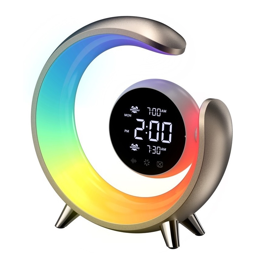 LED RGBW Regulējama galda lampa ar modinātāju PEACOCK LED/20W/5V USB