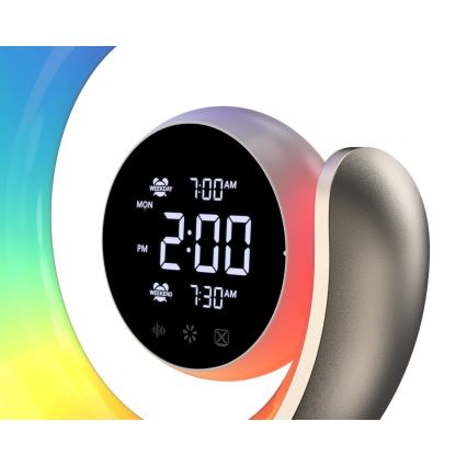 LED RGBW Regulējama galda lampa ar modinātāju PEACOCK LED/20W/5V USB