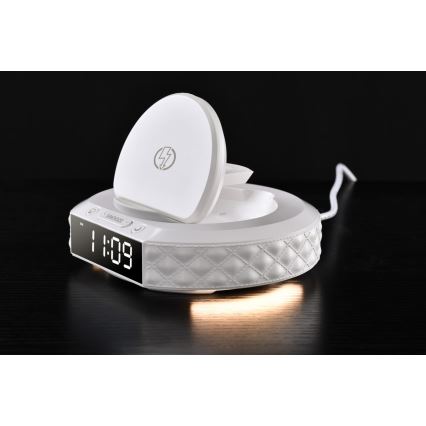 Modinātāja pulkstenis ar LCD ekrānu un bezvadu Qi lādētājs 27W/9V 220 mAh balta