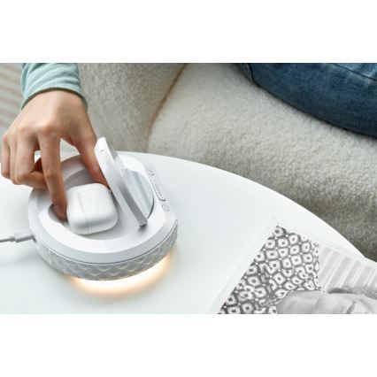 Modinātāja pulkstenis ar LCD ekrānu un bezvadu Qi lādētājs 27W/9V 220 mAh balta