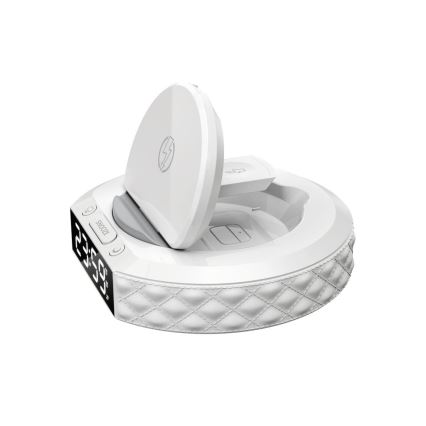 Modinātāja pulkstenis ar LCD ekrānu un bezvadu Qi lādētājs 27W/9V 220 mAh balta