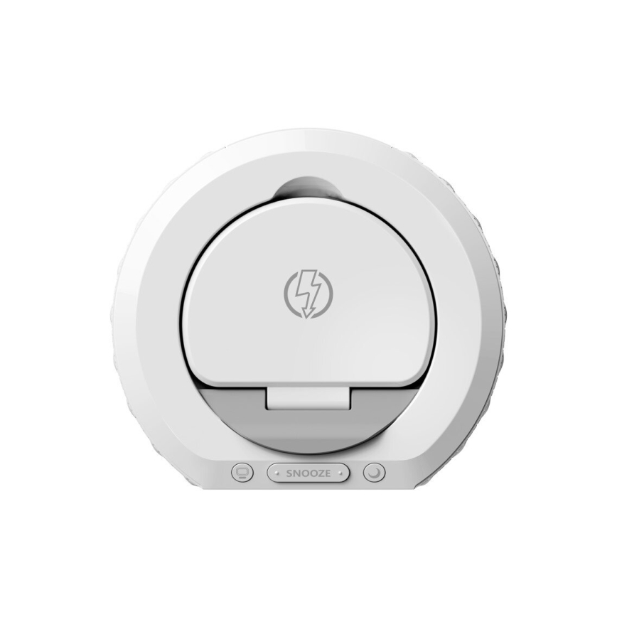 Modinātāja pulkstenis ar LCD ekrānu un bezvadu Qi lādētājs 27W/9V 220 mAh balta