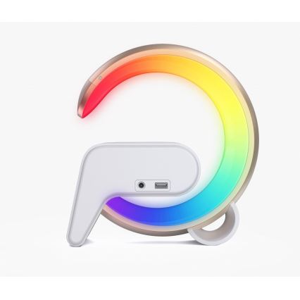 LED RGB Aptumšojama galda lampa ar modinātāja pulkstenis un Qi lādētāju 30W/230V zelta