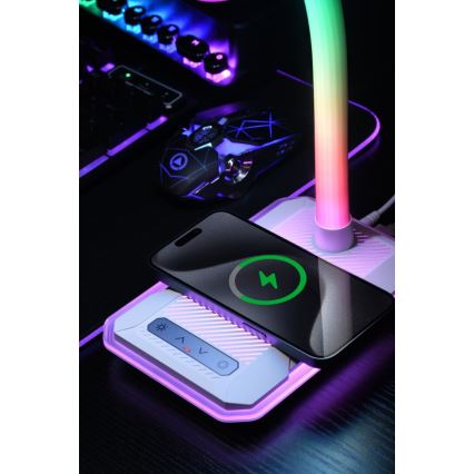 LED RGBW Aptumšojama galda lampa ar Qi lādētāju 30W/230V 3000K/4000K/5000K balta