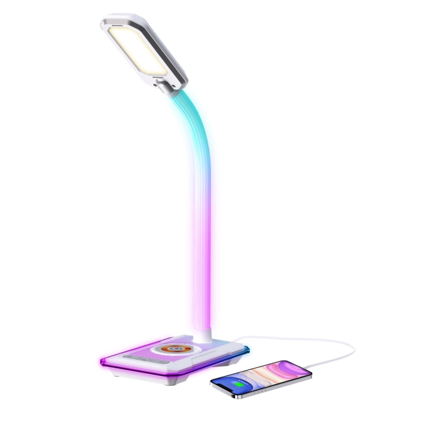 LED RGBW Aptumšojama galda lampa ar Qi lādētāju 30W/230V 3000K/4000K/5000K balta