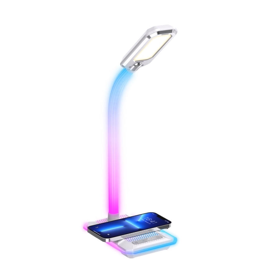 LED RGBW Aptumšojama galda lampa ar Qi lādētāju 30W/230V 3000K/4000K/5000K balta