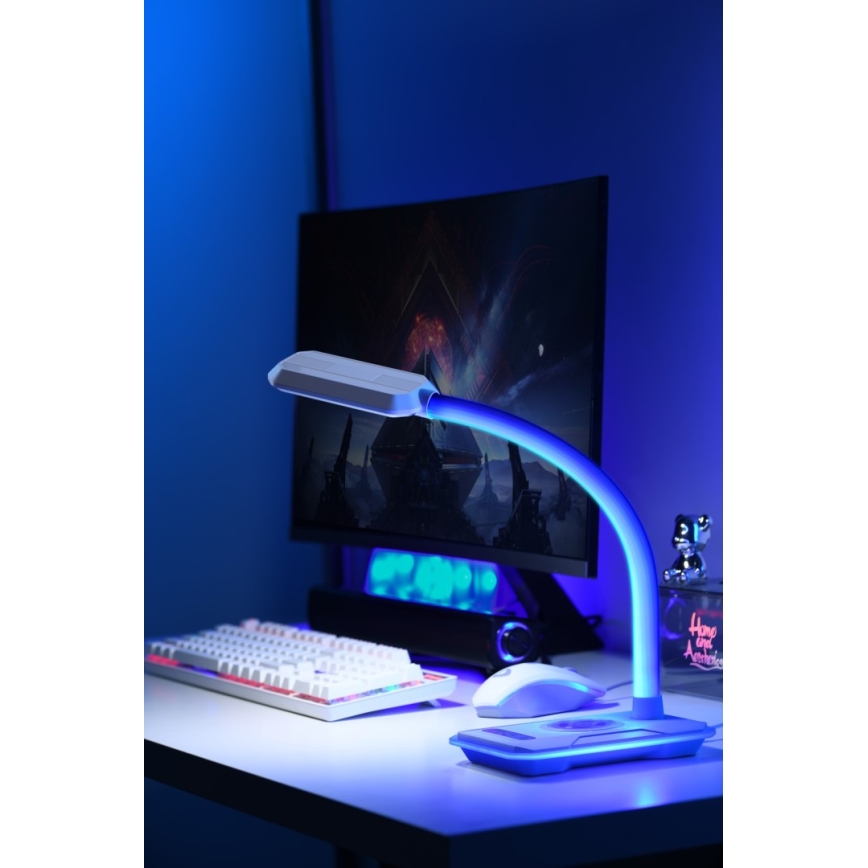 LED RGBW Aptumšojama galda lampa ar Qi lādētāju 30W/230V 3000K/4000K/5000K melna