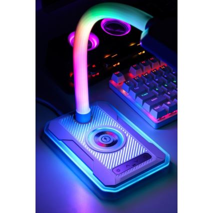 LED RGBW Aptumšojama galda lampa ar Qi lādētāju 30W/230V 3000K/4000K/5000K melna