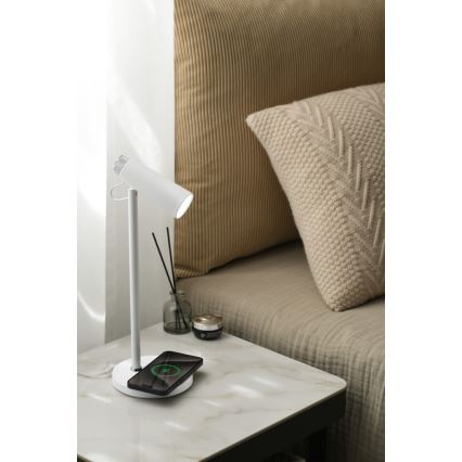 LED Aptumšojama galda lampa ar bezvadu Qi lādētāju TIT LED/12W/230V balta