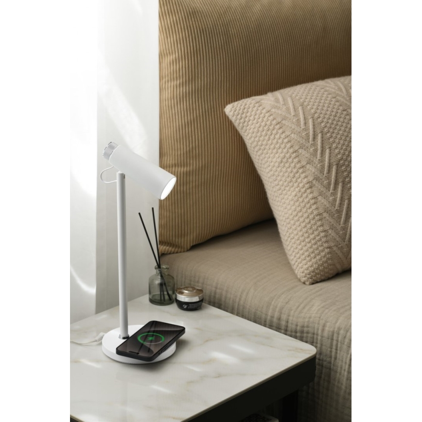 LED Aptumšojama galda lampa ar bezvadu Qi lādētāju TIT LED/12W/230V balta
