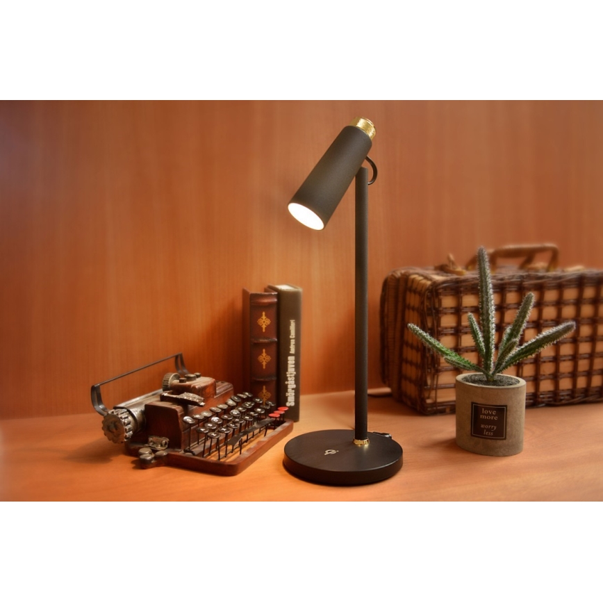LED Aptumšojama galda lampa ar bezvadu Qi lādētāju TIT LED/12W/230V melna