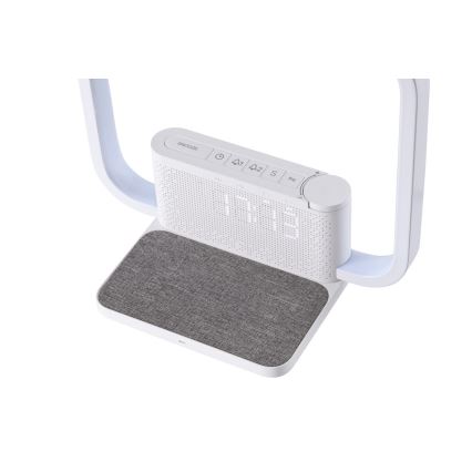 LED Aptumšojama galda lampa ar modinātāja pulkstenis un Qi lādētāju LED/18W/230V balta