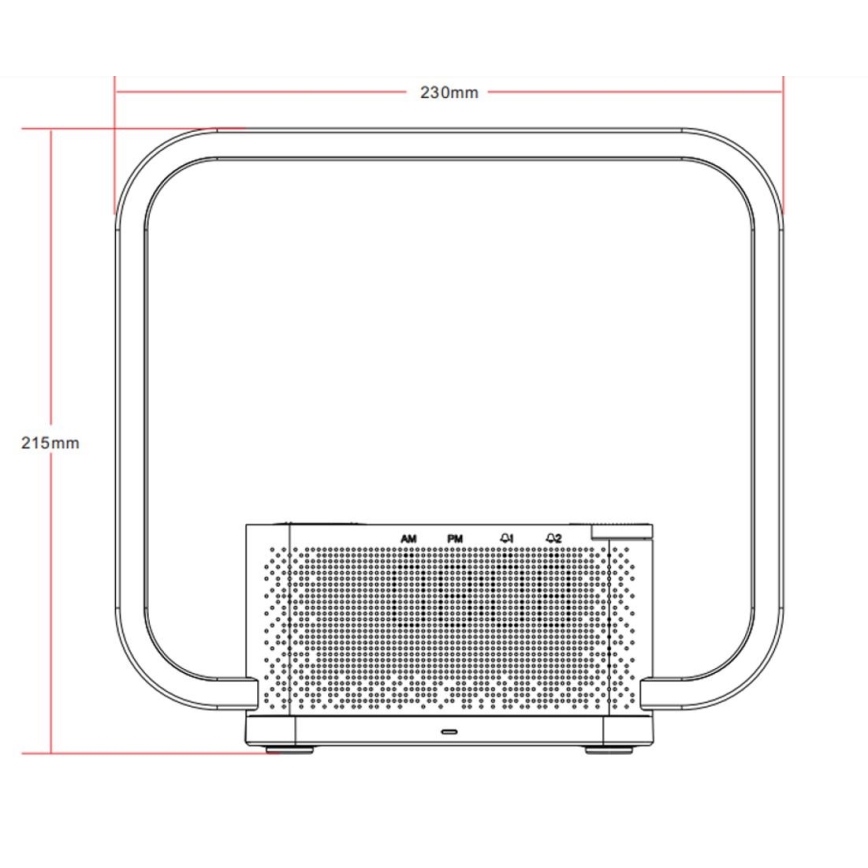 LED Aptumšojama galda lampa ar modinātāja pulkstenis un Qi lādētāju LED/18W/230V balta