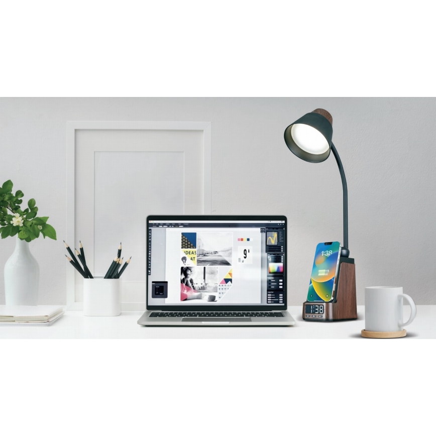 LED+CCT regulējama galda lampa ar bezvadu QI uzlādi IDEAL LED/8W/230V 2700/4000/5000K brūna