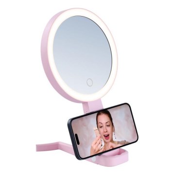 Immax 09102L - LED+CCT Regulējams kosmētikas spogulis SWEET LED/3W/5V rozā