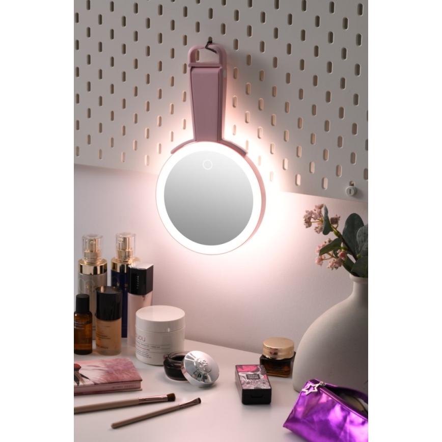 Immax 09102L - LED+CCT Regulējams kosmētikas spogulis SWEET LED/3W/5V rozā