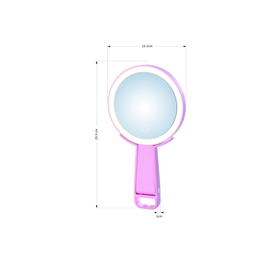 Immax 09102L - LED+CCT Regulējams kosmētikas spogulis SWEET LED/3W/5V rozā