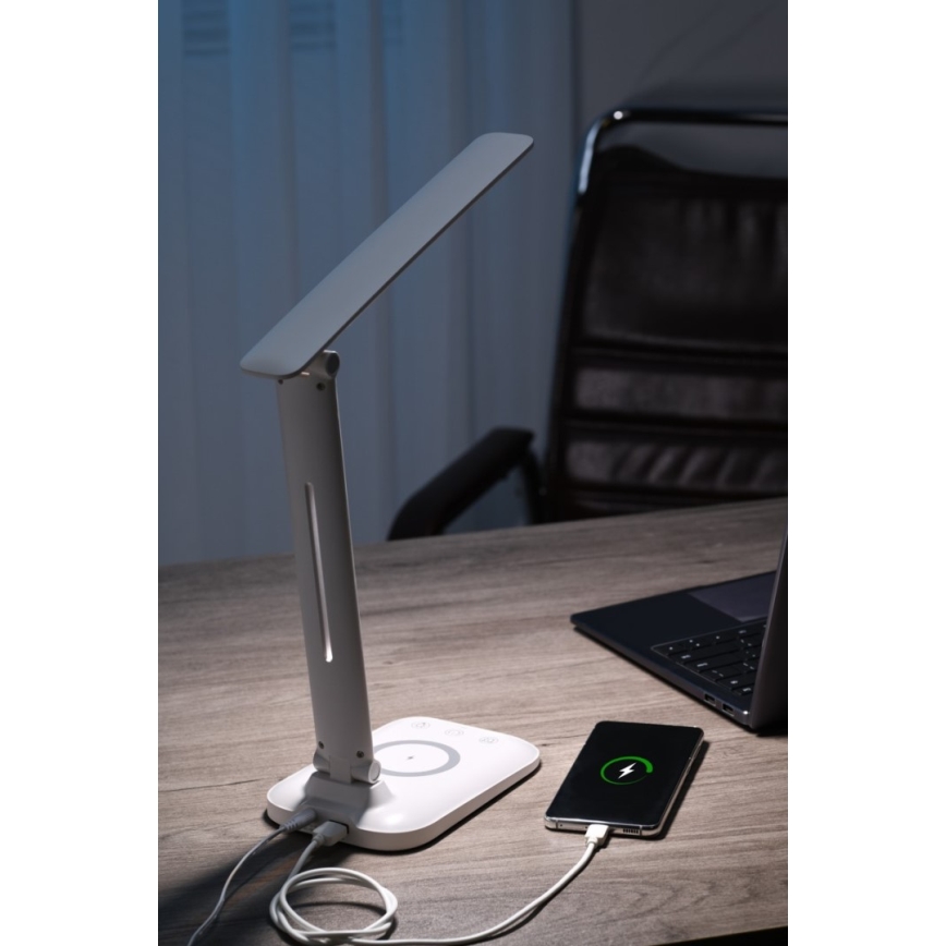 LED galda lampa ar regulējamu spilgtumu, bezvadu QI uzlādi un USB LUMI LED/7W/230V balta