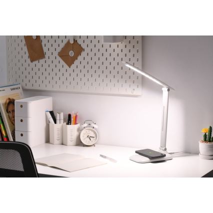 LED galda lampa ar regulējamu spilgtumu, bezvadu QI uzlādi un USB LUMI LED/7W/230V balta