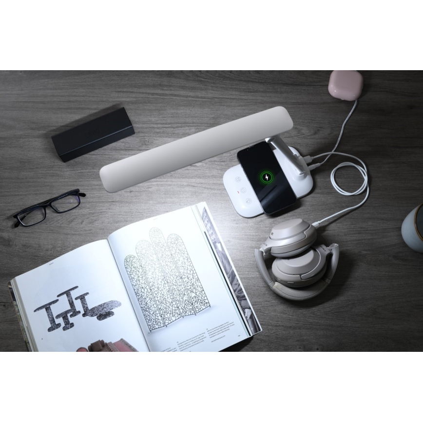 LED galda lampa ar regulējamu spilgtumu, bezvadu QI uzlādi un USB LUMI LED/7W/230V balta