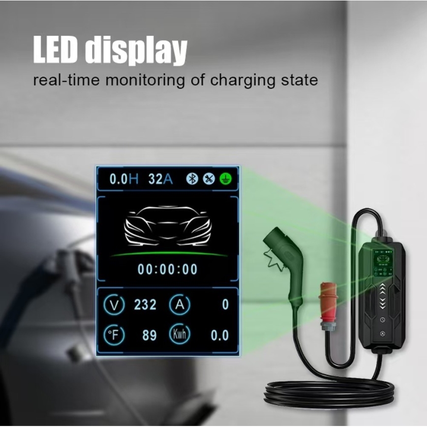 Immax - Pārnēsājama EV uzlādes stacija elektroautomobiļiem AC Type 2 16A/380V 11kW + 230V spraudnis 5m Tuya Wi‑Fi