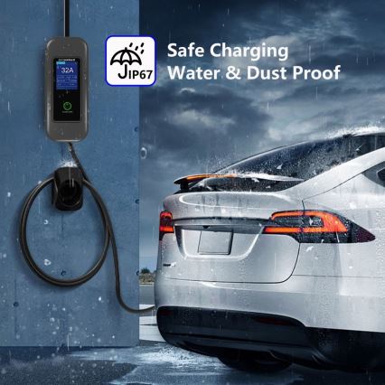 Immax - EV ceļojumu uzlādes stacija elektromobiļiem AC Type 2 32A/380V 22kW + spraudnis 230V 5m Wi-Fi Tuya