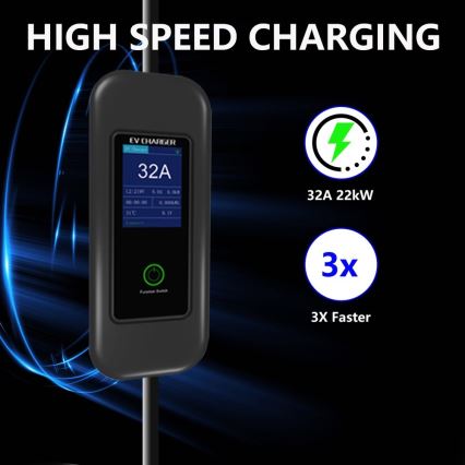 Immax - EV ceļojumu uzlādes stacija elektromobiļiem AC Type 2 32A/380V 22kW + spraudnis 230V 5m Wi-Fi Tuya