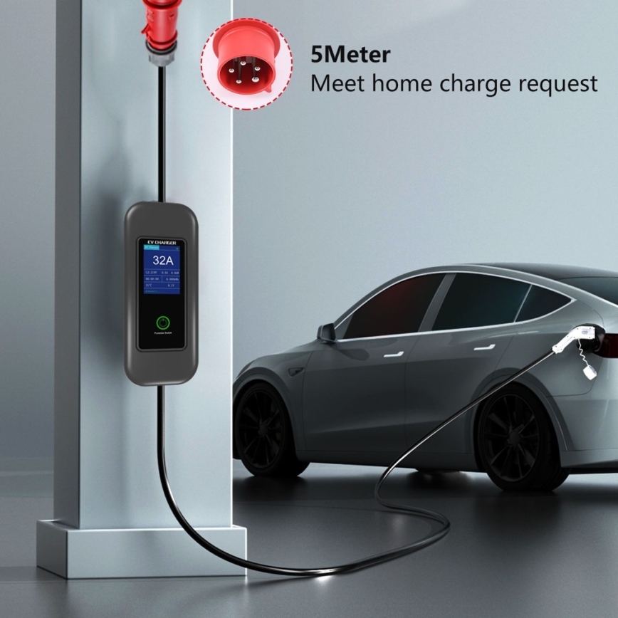 Immax - EV ceļojumu uzlādes stacija elektromobiļiem AC Type 2 32A/380V 22kW + spraudnis 230V 5m Wi-Fi Tuya