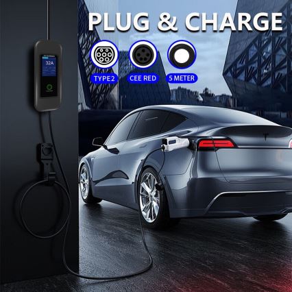 Immax - EV ceļojumu uzlādes stacija elektromobiļiem AC Type 2 32A/380V 22kW + spraudnis 230V 5m Wi-Fi Tuya