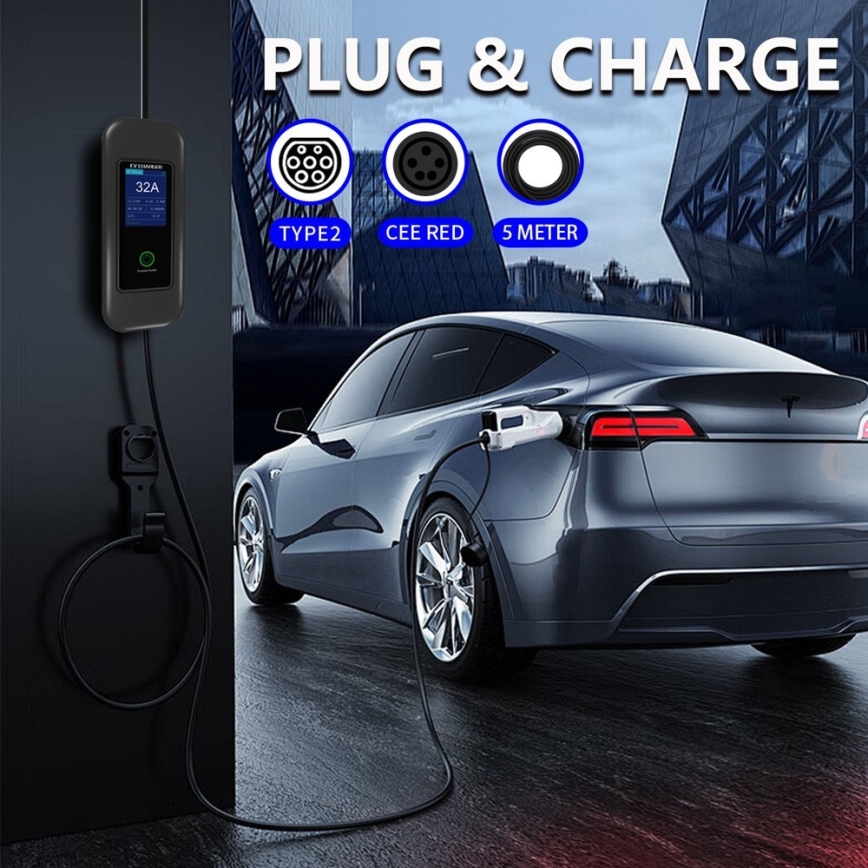 Immax - EV ceļojumu uzlādes stacija elektromobiļiem AC Type 2 32A/380V 22kW + spraudnis 230V 5m Wi-Fi Tuya