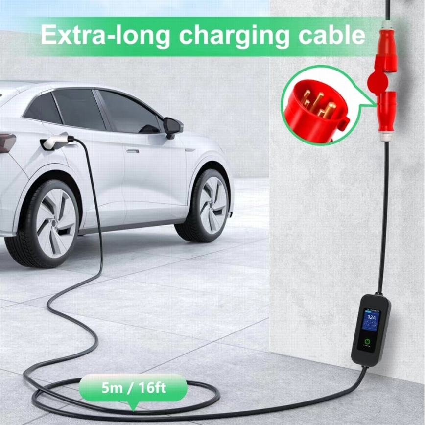 Immax - EV ceļojumu uzlādes stacija elektromobiļiem AC Type 2 32A/380V 22kW + spraudnis 230V 5m Wi-Fi Tuya