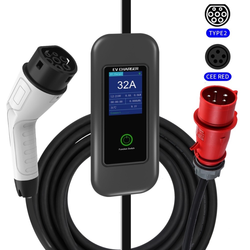 Immax - EV ceļojumu uzlādes stacija elektromobiļiem AC Type 2 32A/380V 22kW + spraudnis 230V 5m Wi-Fi Tuya