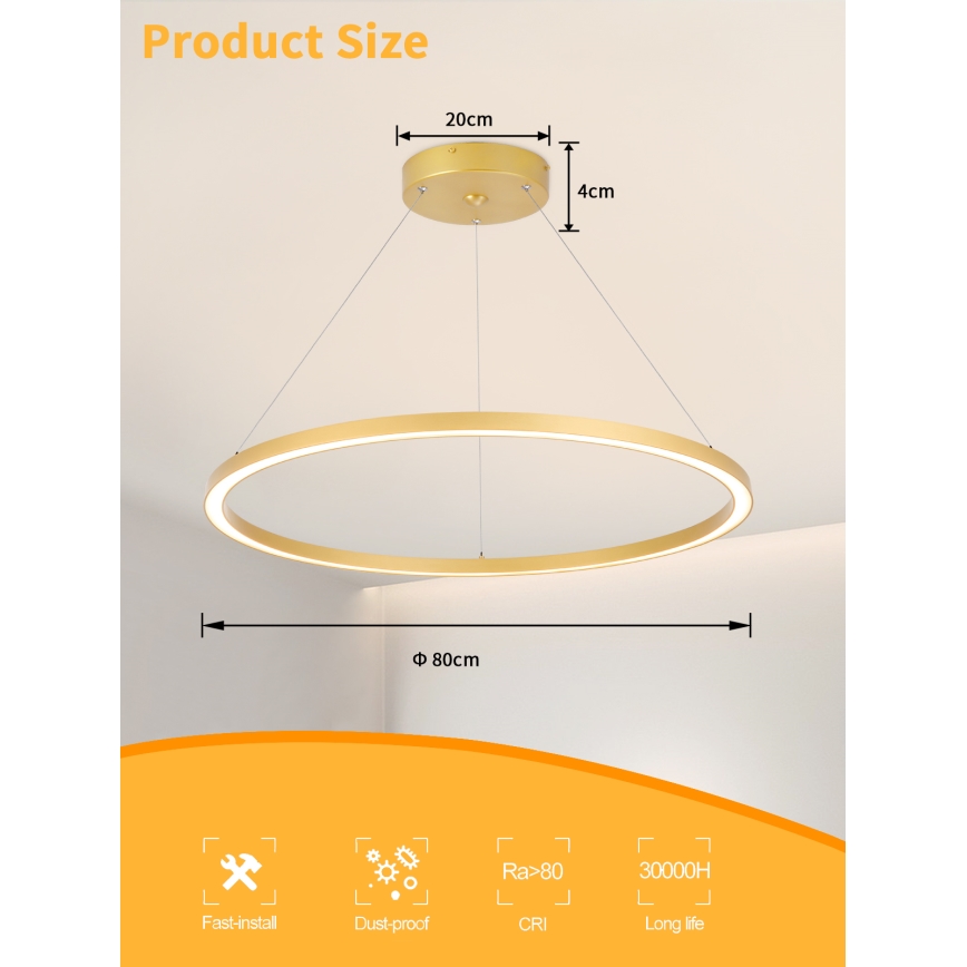 Immax NEO 07159-G80 - LED Aptumšojama lustra ar auklu FINO LED/60W/230V Tuya zelta + tālvadības pults