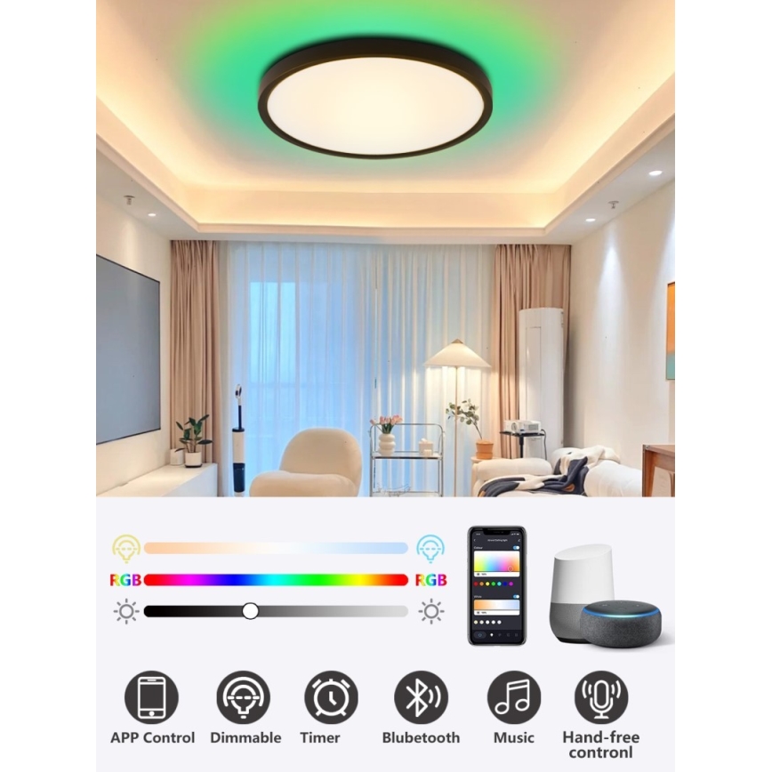 Immax NEO 07166-B40 - LED RGB+CCT Aptumšojama griestu lampa NEO LITE TUDO LED/50W/230V Wi-Fi Tuya melna + tālvadības pults