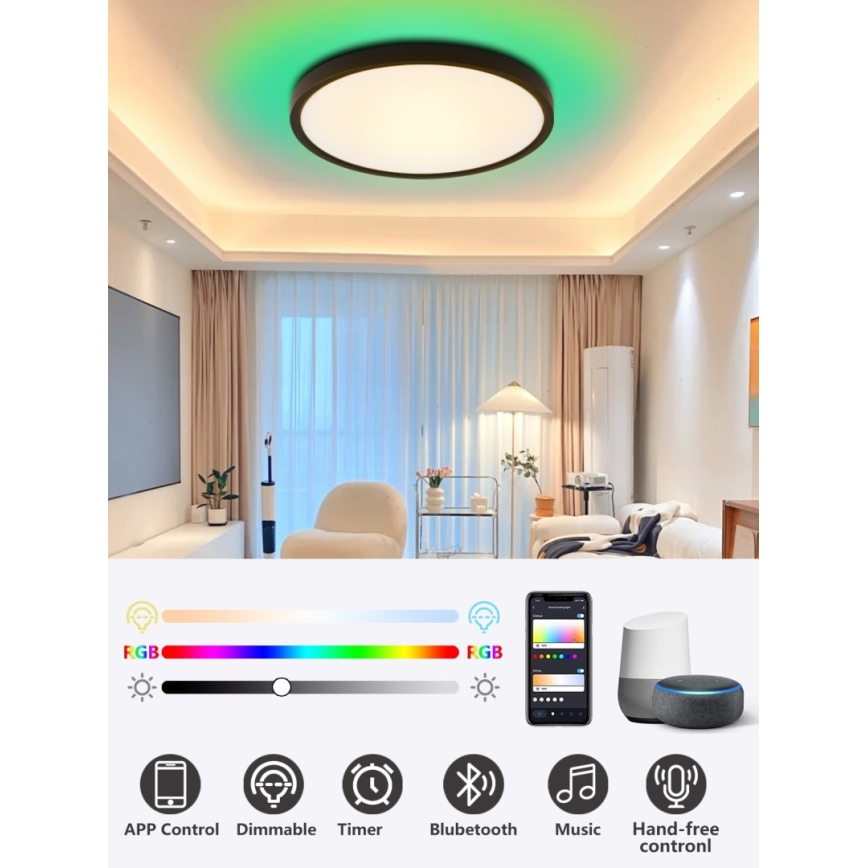 Immax NEO 07170-B60 - LED RGB+CCT Aptumšojama griestu lampa NEO LITE TUDO LED/65W/230V 2700-6500K Wi-Fi Tuya melna + tālvadības pults
