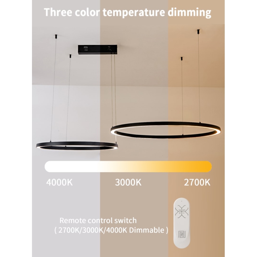 Immax NEO 07216L - LED Aptumšojama lustra ar auklu FINO LED/93W/230V 60/80cm melna Tuya + tālvadības pults