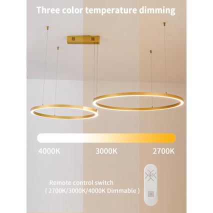 Immax NEO 07218L - LED Aptumšojama lustra ar auklu FINO LED/93W/230V 60/80cm zelta Tuya + tālvadības pults
