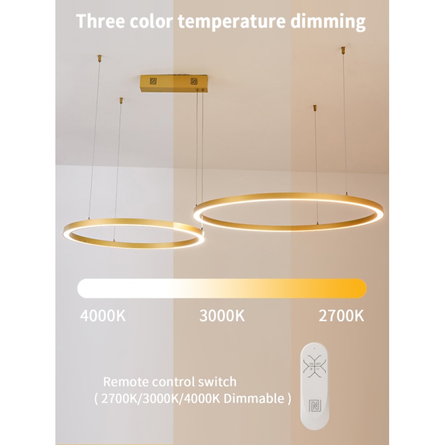 Immax NEO 07218L - LED Aptumšojama lustra ar auklu FINO LED/93W/230V 60/80cm zelta Tuya + tālvadības pults