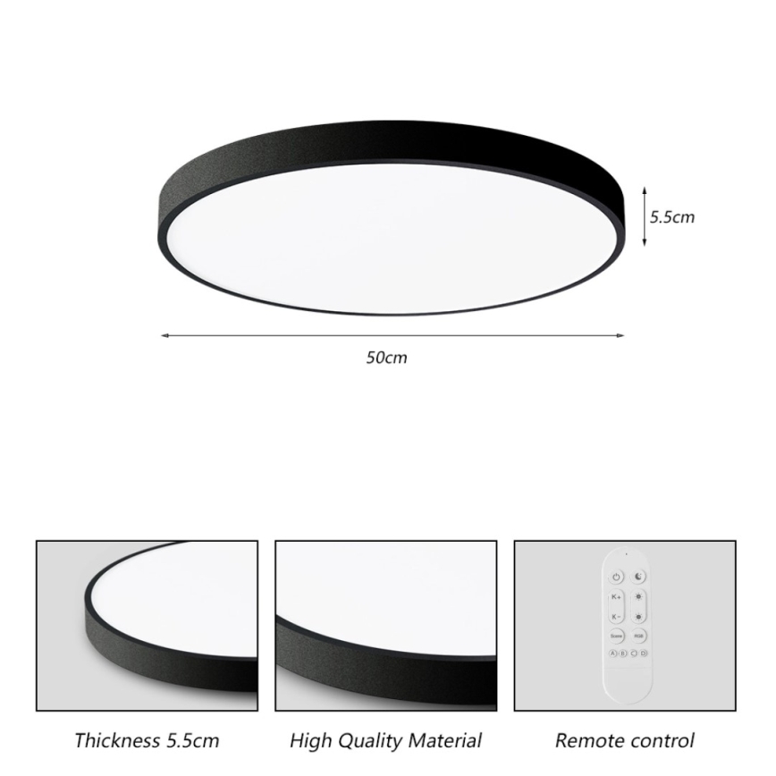 Immax NEO 07249L - LED Aptumšojama griestu lampa NEO LITE SEMPLICI LED/48W/230V 3000-6000K Wi-Fi Tuya melna + tālvadības pults